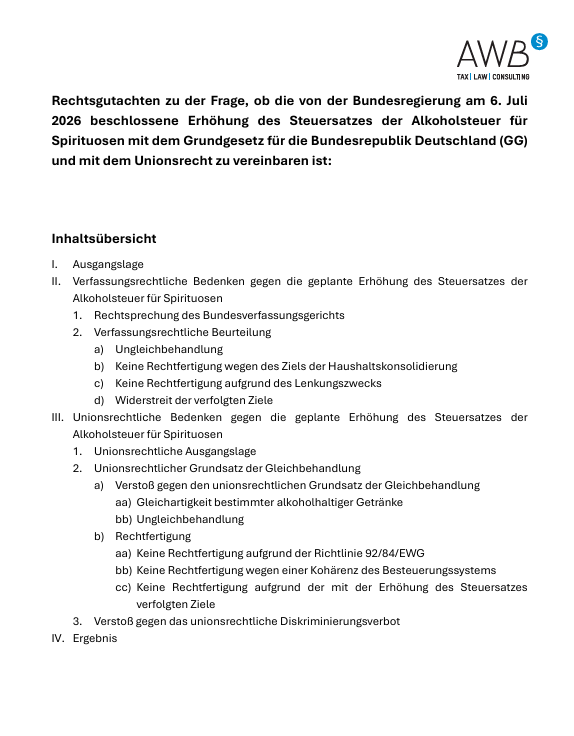Rechtsgutachten zur Spirituosensteuer